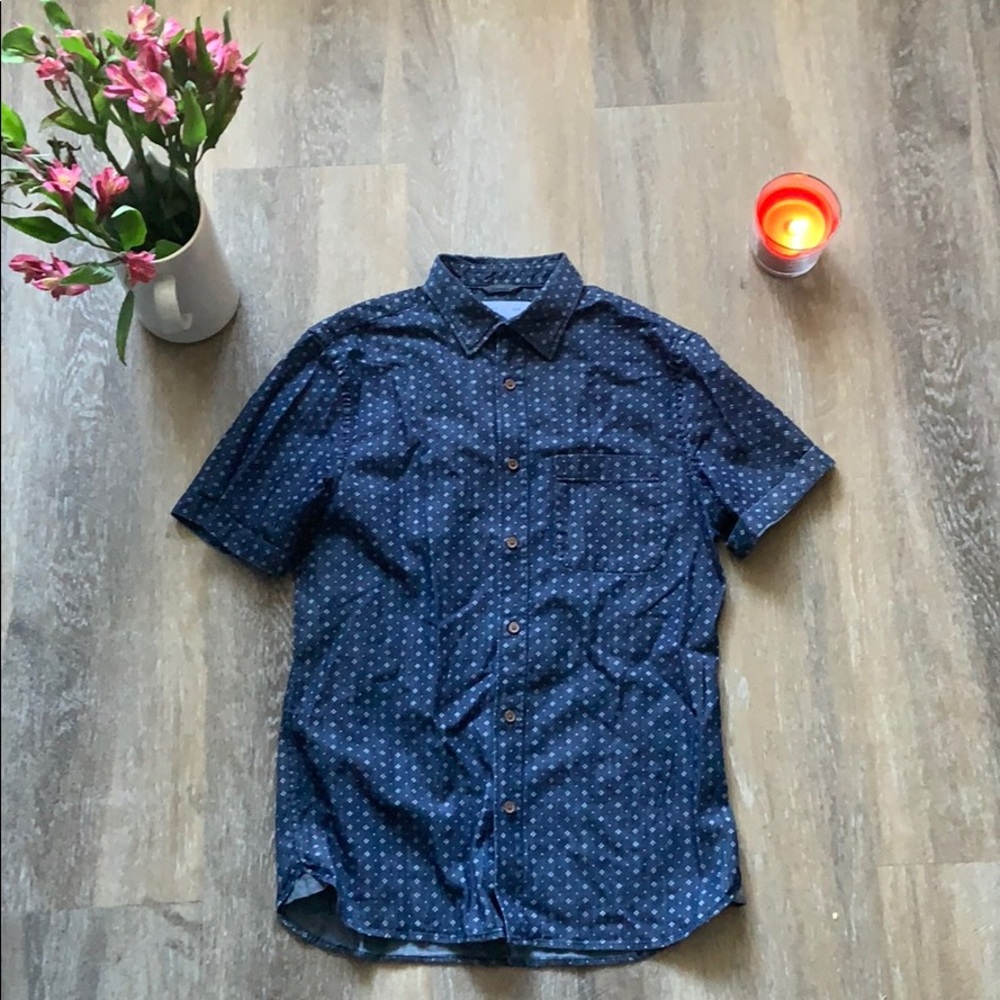 Old Navy slim button down, blue/white/brown